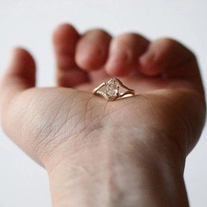 Art deco engagement ring, natural raw gemstone, lake county diamond in s…